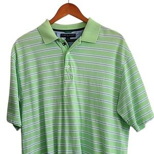Tommy Hilfiger Polo Shirt Mens Large Green Striped Excellent Golf Short Sleeve